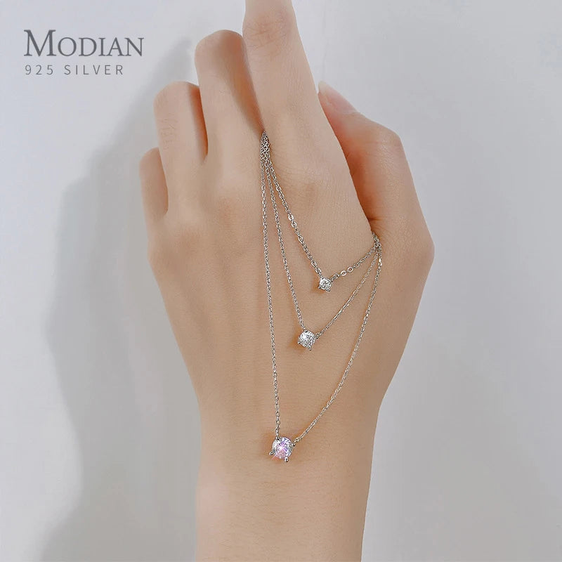 Punto de Luz Plata 925 con Colgante Geométrico y Zirconia Brillante 3-4-5 mm