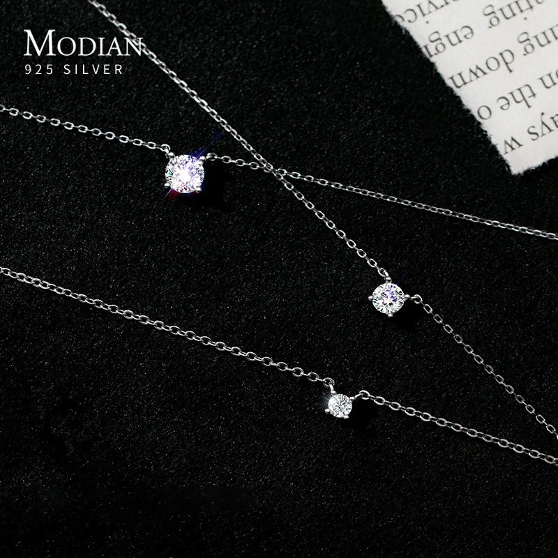 Punto de Luz Plata 925 con Colgante Geométrico y Zirconia Brillante 3-4-5 mm