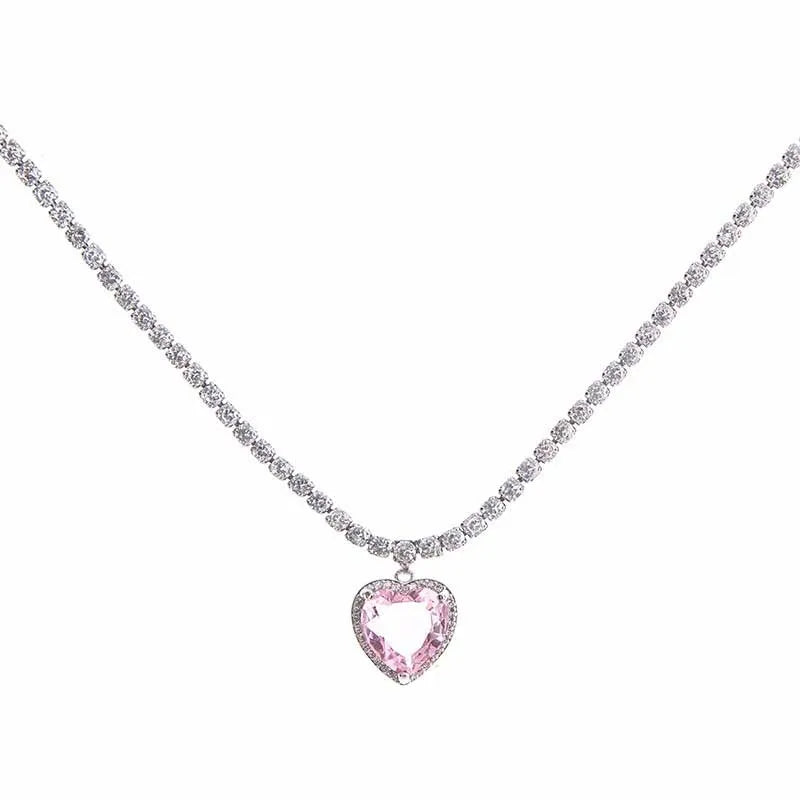 Collar con Colgante de Corazón Rosa - Cristal para Mujer