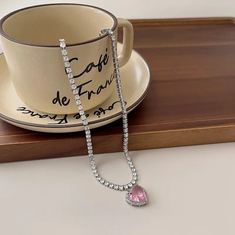 Collar con Colgante de Corazón Rosa - Cristal para Mujer
