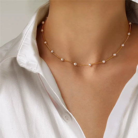 Gargantilla Kpop con Perlas para Mujer - Elegante Dorado