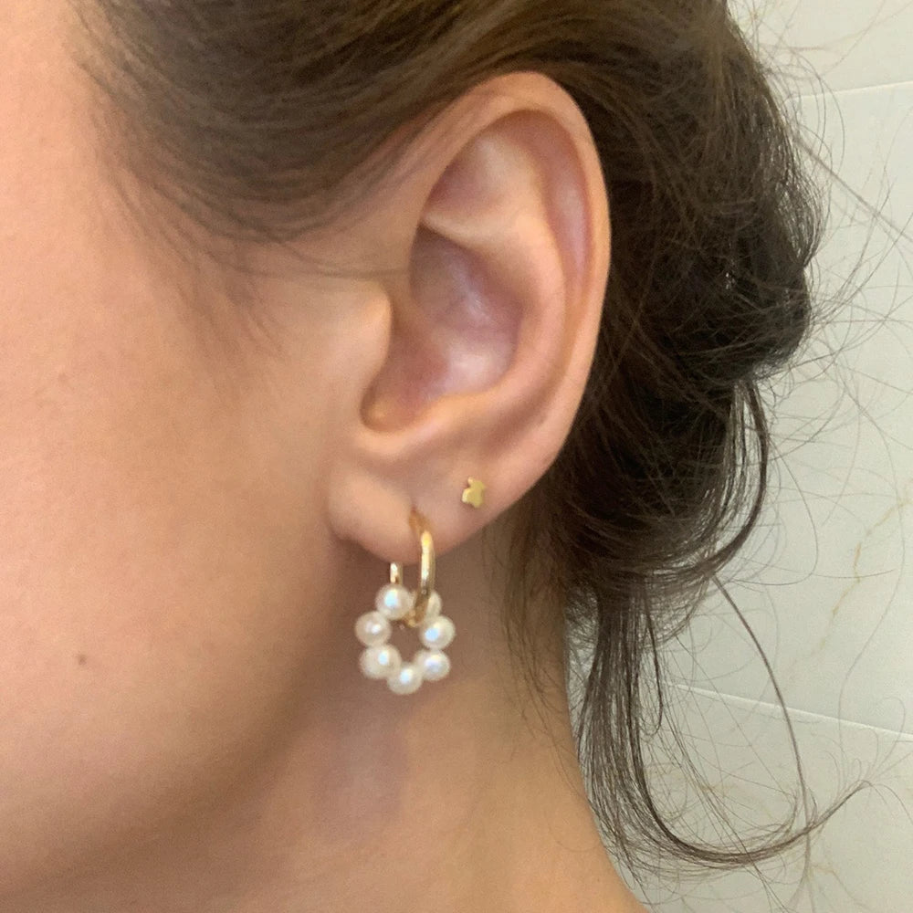 Aros Acero Argolla Hoop Perlas