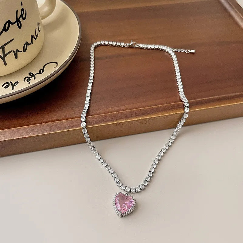 Collar con Colgante de Corazón Rosa - Cristal para Mujer