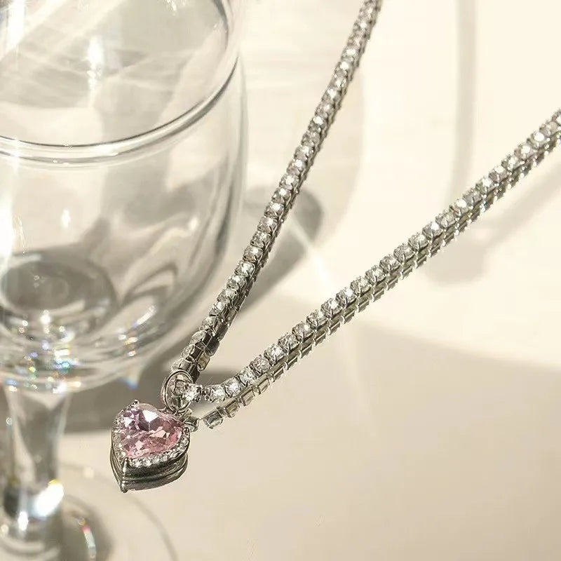 Collar con Colgante de Corazón Rosa - Cristal para Mujer