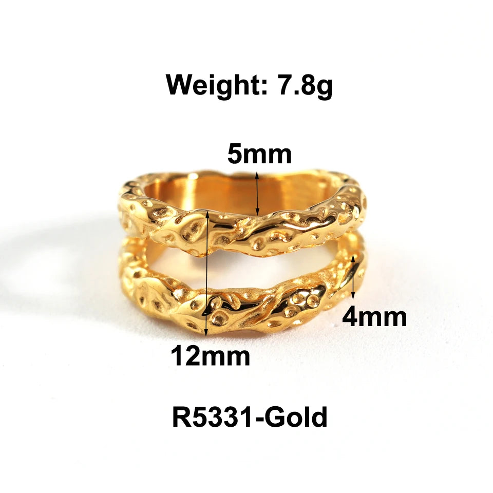 Anillo de Gota de Agua de Acero Inoxidable con Bañado Oro 18K - Tendencia Chunky