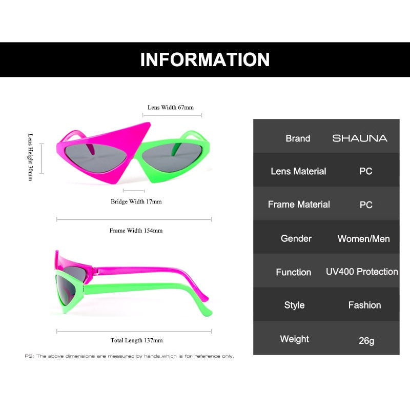 Lentes de Sol estilo Fantasía Fiesta, Original, Triangular. UV 400