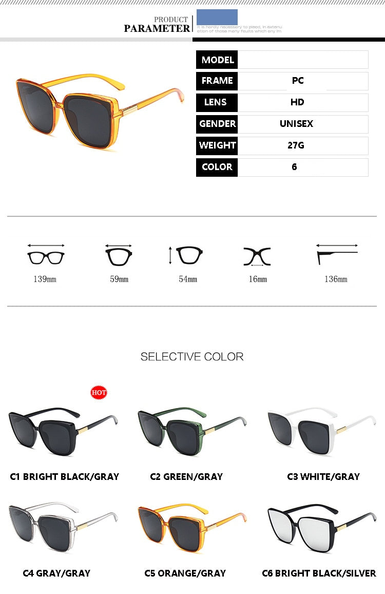 Lentes de Sol Estilo Fashion Retro Cat-Eye. UV400