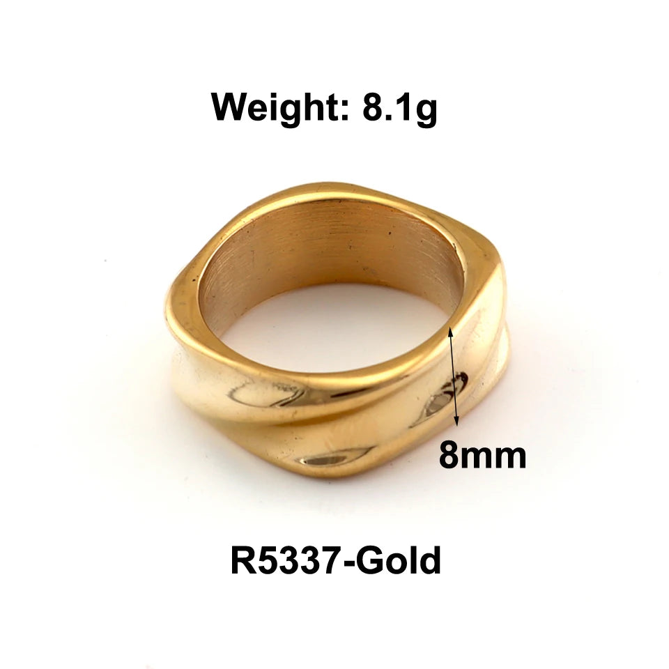 Anillo de Gota de Agua de Acero Inoxidable con Bañado Oro 18K - Tendencia Chunky