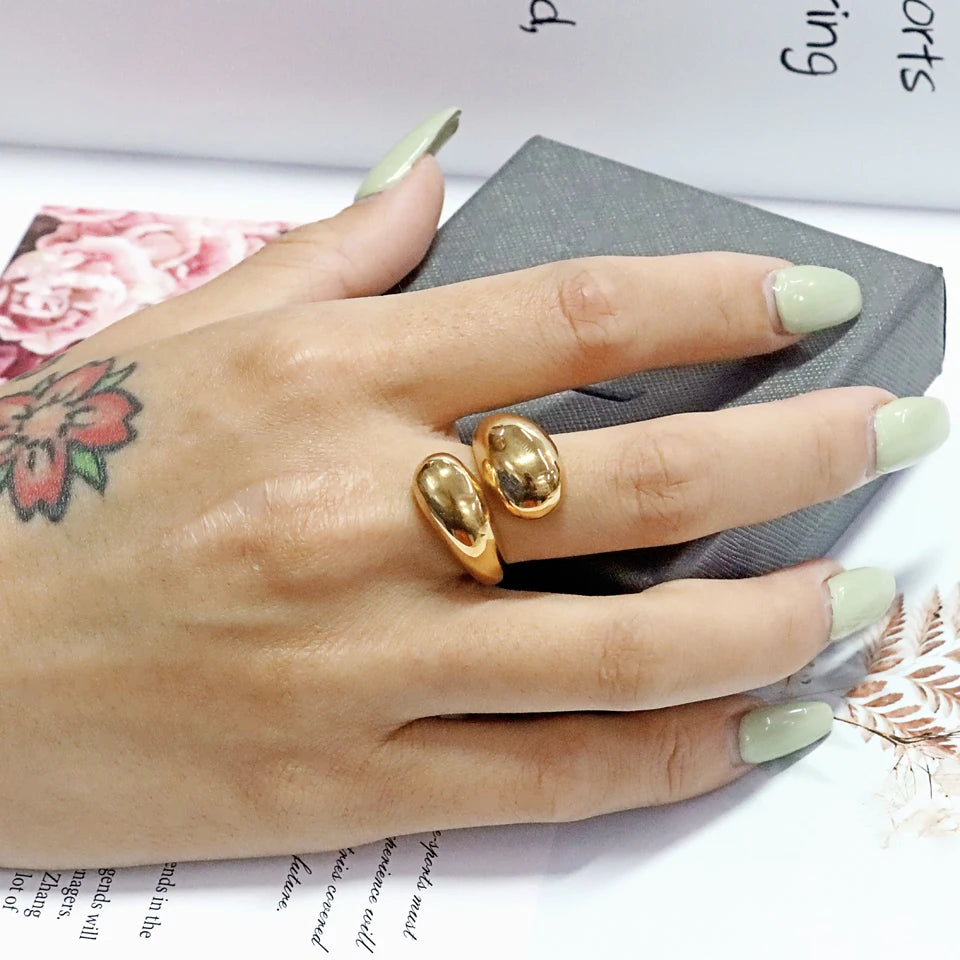 Anillo de Gota de Agua de Acero Inoxidable con Bañado Oro 18K - Tendencia Chunky