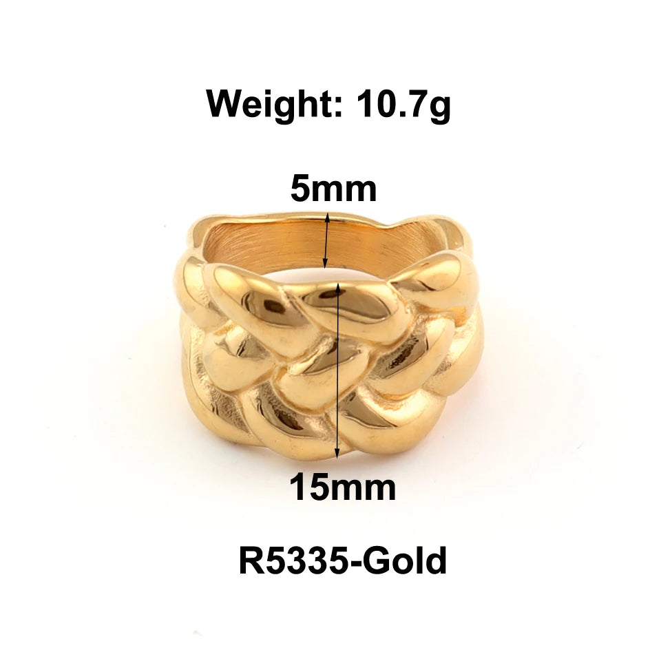 Anillo de Gota de Agua de Acero Inoxidable con Bañado Oro 18K - Tendencia Chunky