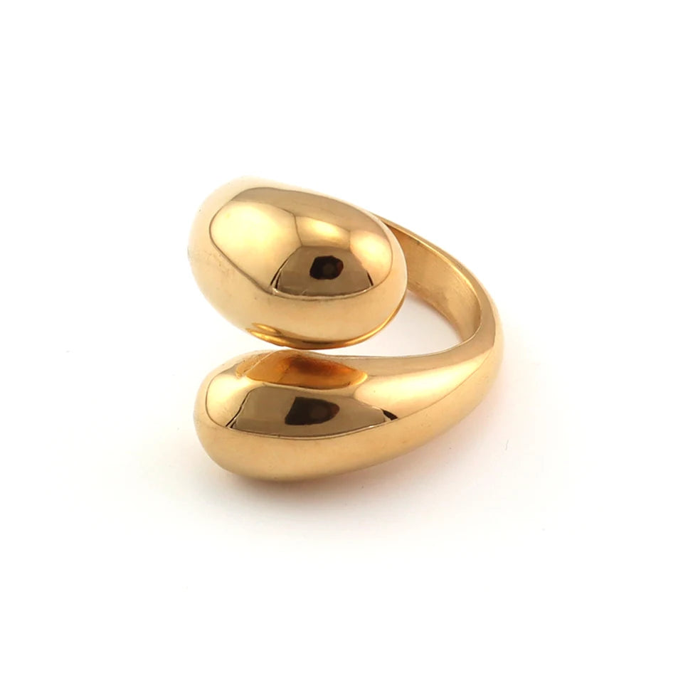 Anillo de Gota de Agua de Acero Inoxidable con Bañado Oro 18K - Tendencia Chunky