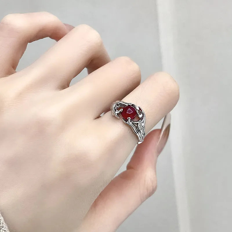 Anillo de Piedra Roja - Vintage para Mujer