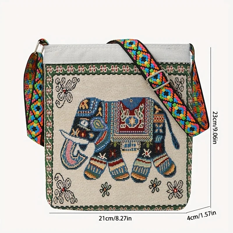 Bolso Cruzado de Lona con Dibujos: Bolso de Mano Casual, Diseño Doble Cara