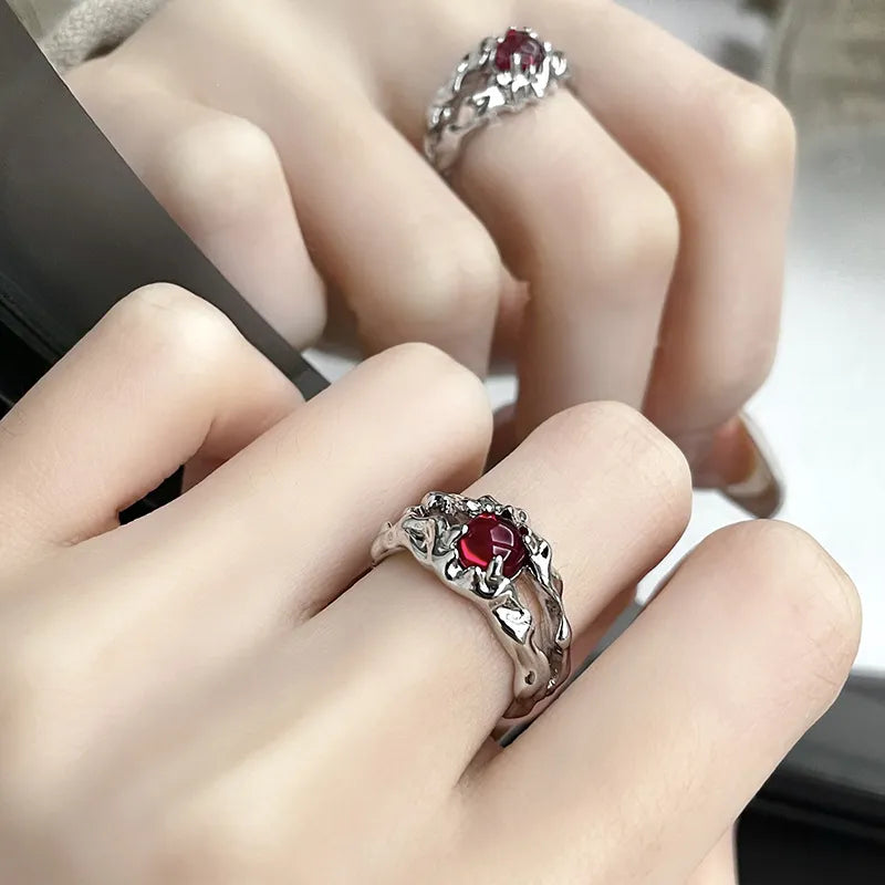 Anillo de Piedra Roja - Vintage para Mujer