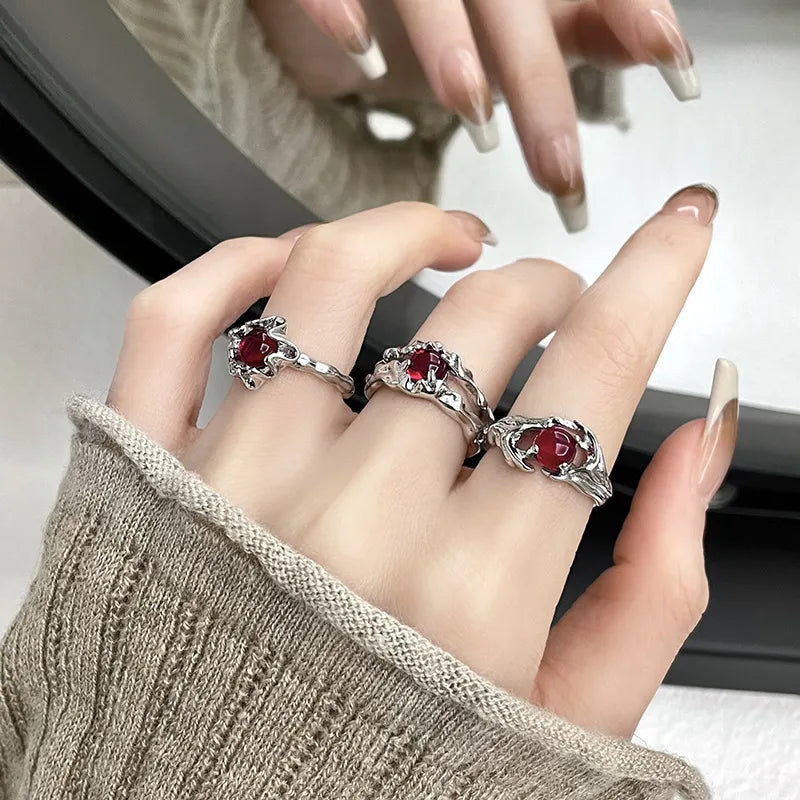 Anillo de Piedra Roja - Vintage para Mujer