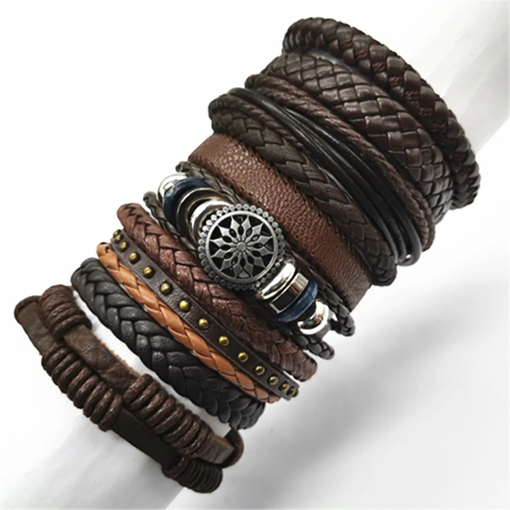 Juego de 10 Pulseras Trenzadas en Cuero Negro - Estilo Moderno y Artesanal