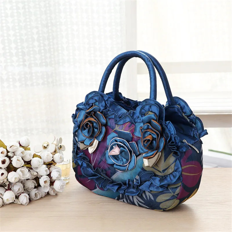 Cartera Floral con Flores de Tela estilo Coreano con Cierre. Colores.