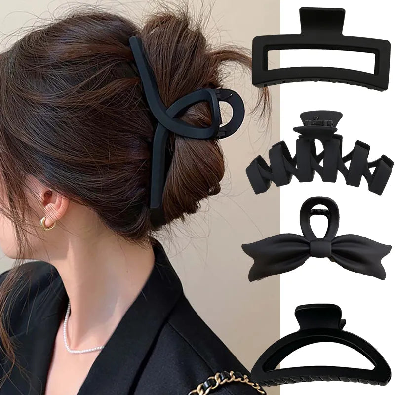 Clip Grande para Cabello en Negro - Elegante Estilo Francés