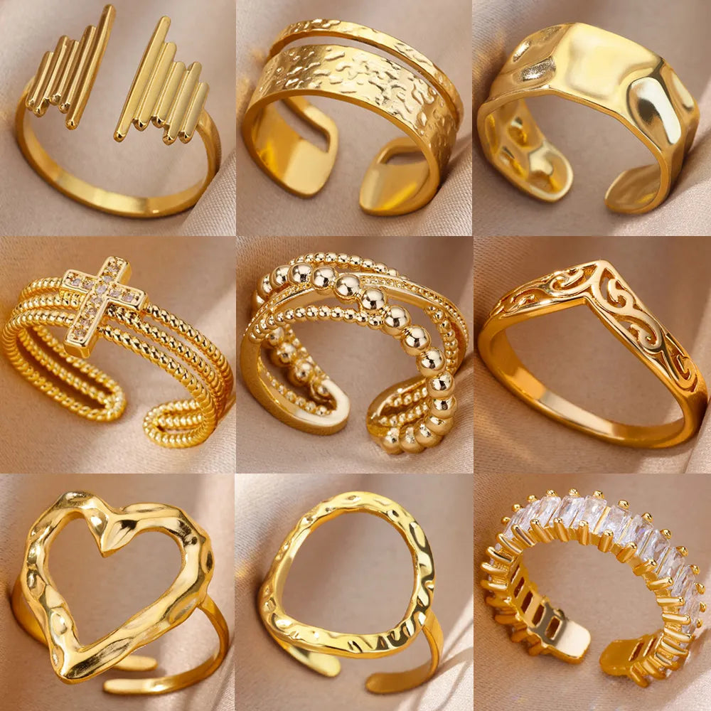 Anillos elegantes y modernos. Ajustables. Bañados oro 14K. Corazón. Mariposa. Cruz.