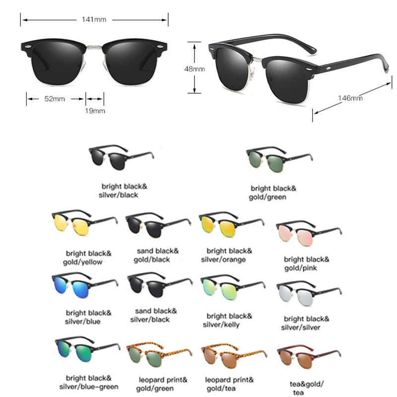 Lentes de Sol Estilo Retro Wayfarer, Semi-Rimless. UV400