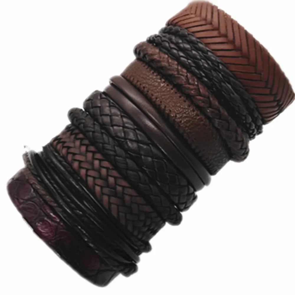 Juego de 10 Pulseras Trenzadas en Cuero Negro - Estilo Moderno y Artesanal