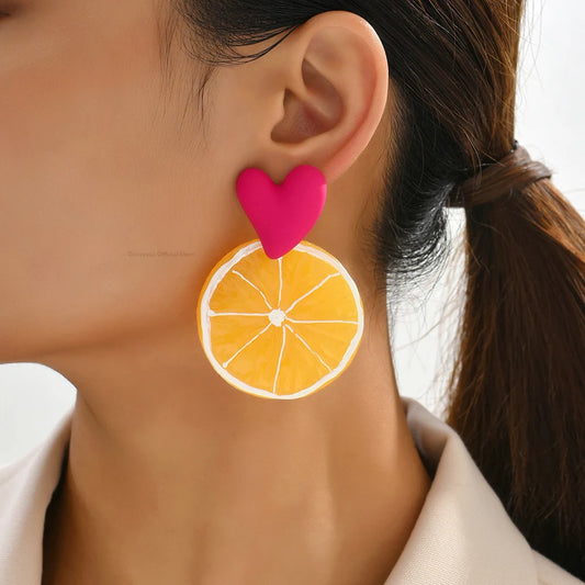 Aros Mujer Acrílicos Llamativos. Hit Veranos Frutales. Limón. Naranja. Frutilla.